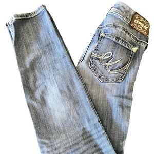 Express Stella Low Rise Distressed Women's Denim Jeans Size 2 Embellished